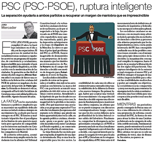 Artículo de Jordi Mercader, ex jefe de prensa de Pasqual Maragall, abogando por una ruptura del pacto entre el PSC y el PSOE.
